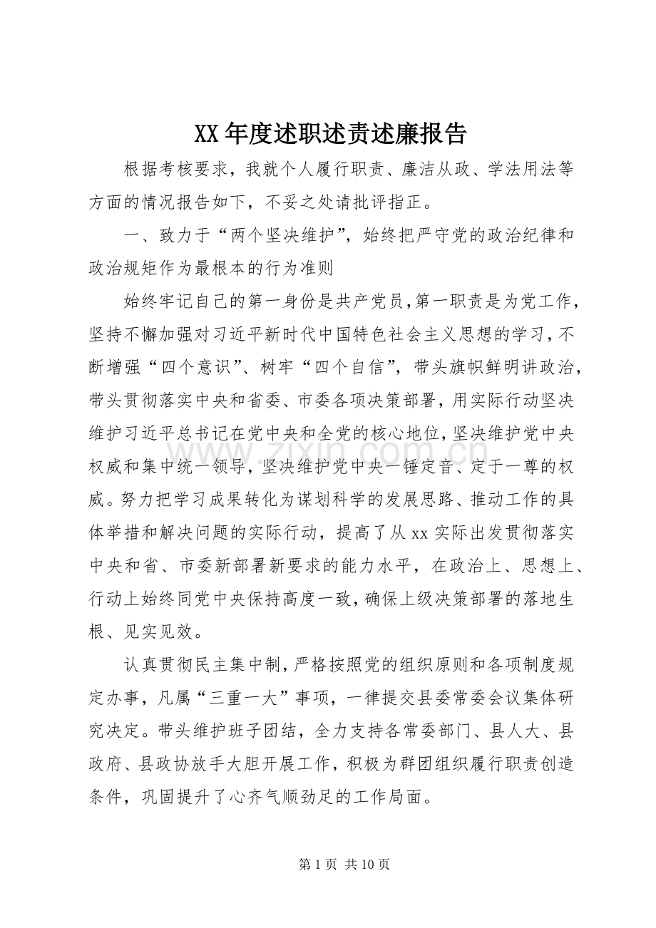 XX年度述职述责述廉报告.docx_第1页