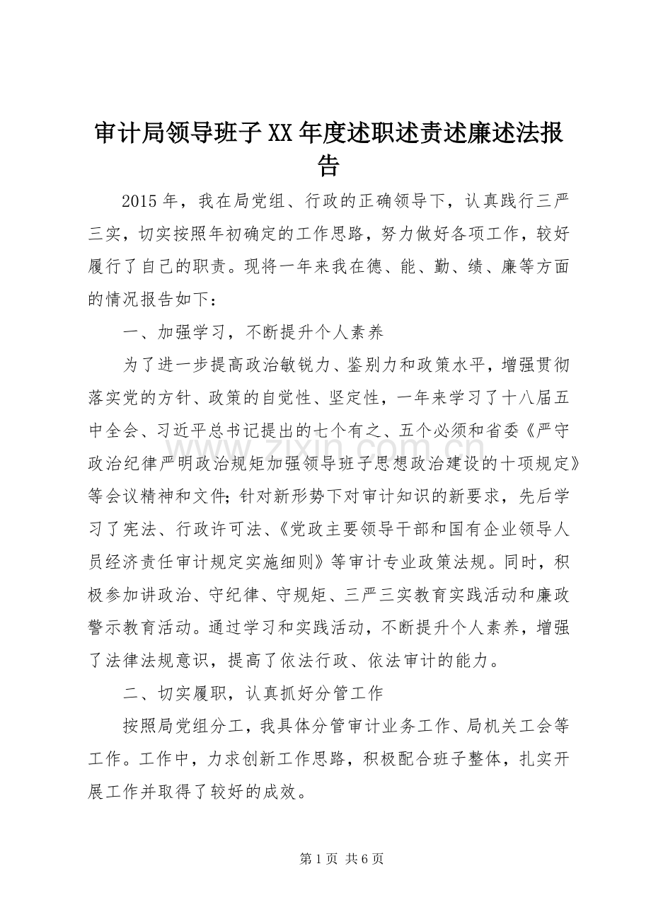 审计局领导班子XX年度述职述责述廉述法报告.docx_第1页