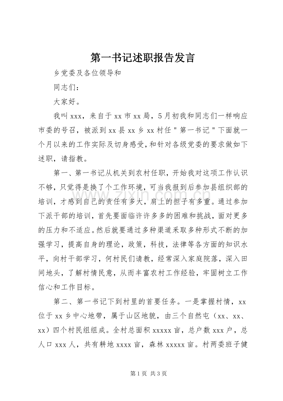 第一书记述职报告发言.docx_第1页