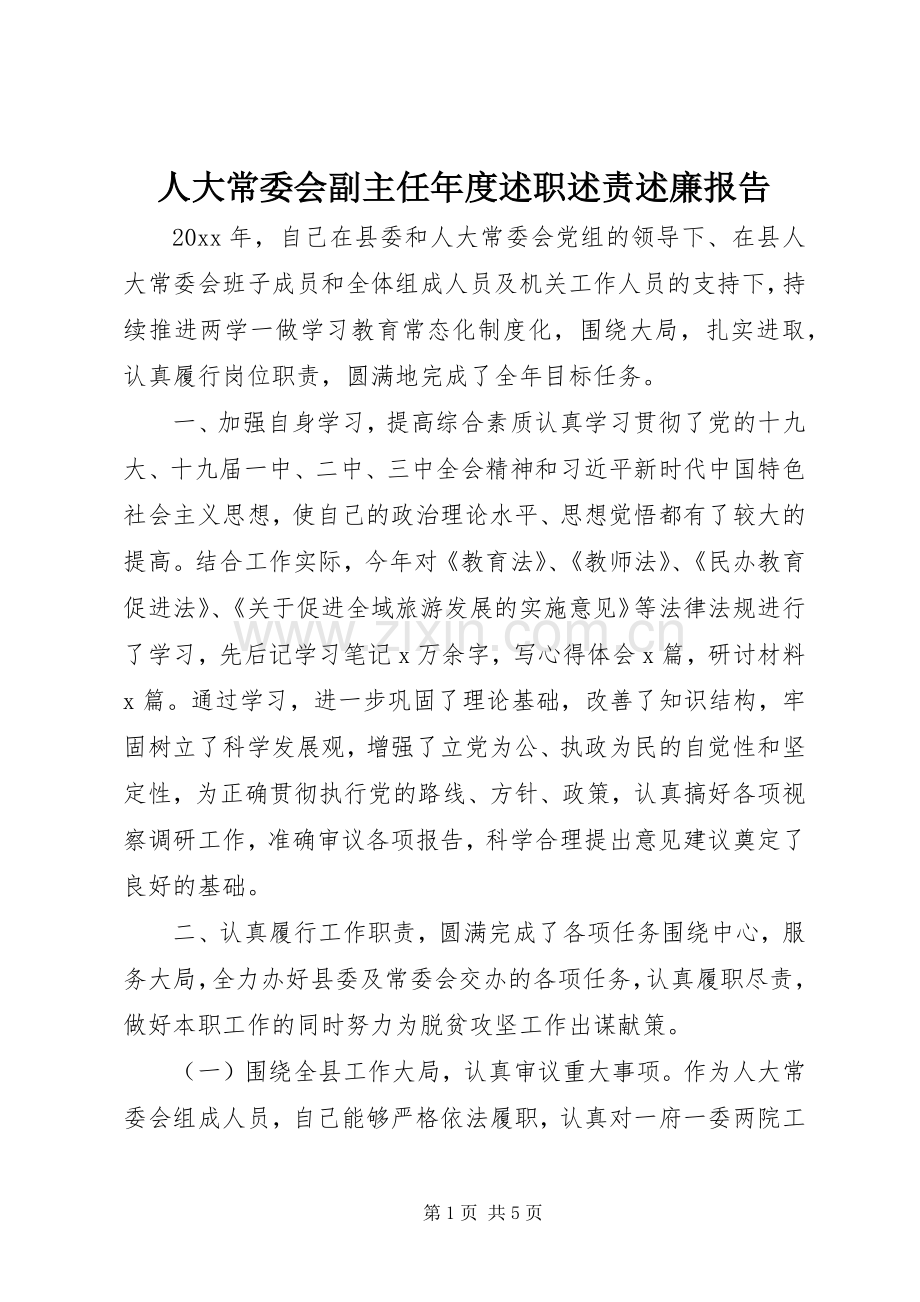 人大常委会副主任年度述职述责述廉报告.docx_第1页