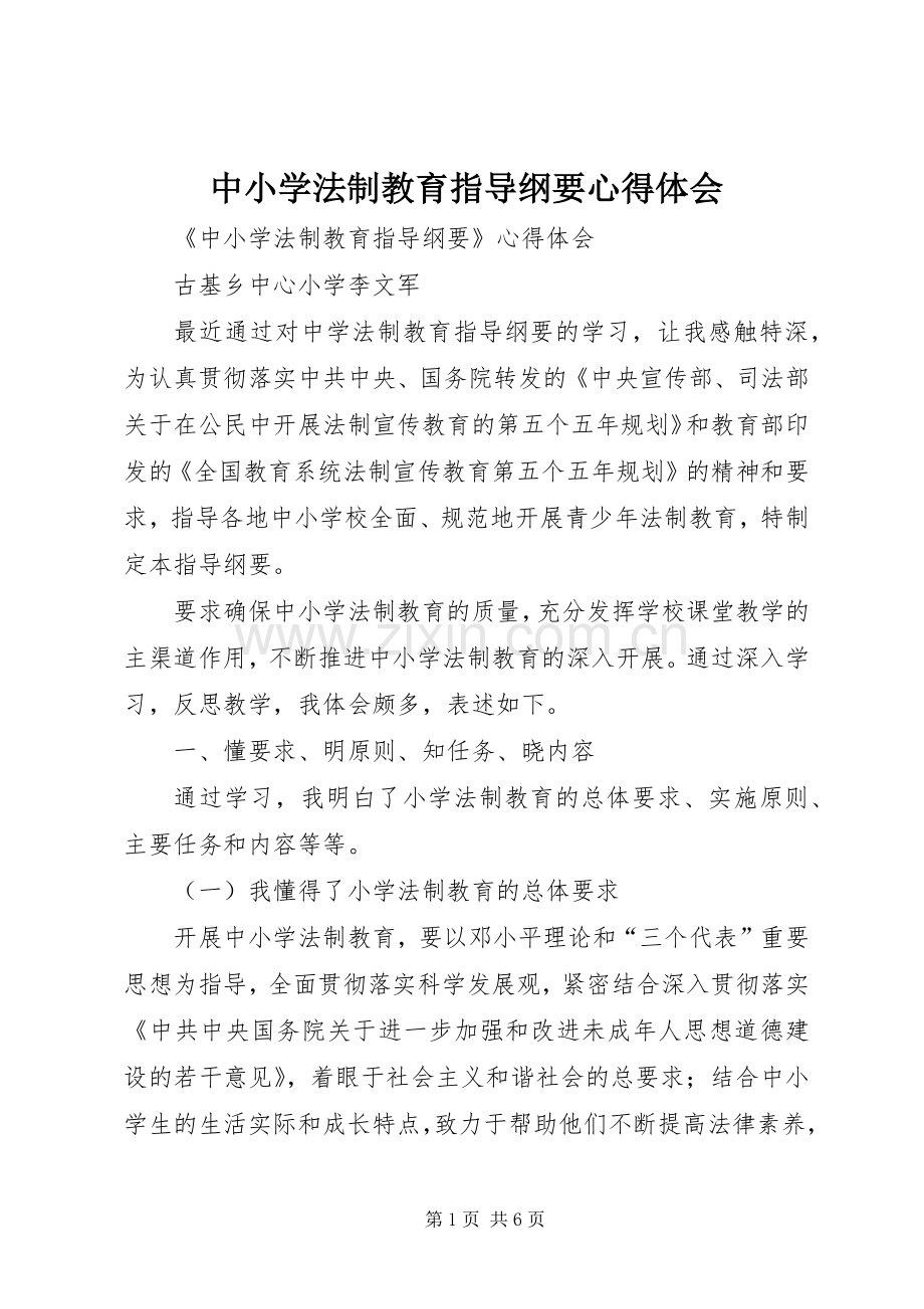 中小学法制教育指导纲要心得体会.docx_第1页