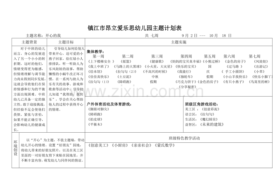 上学期主题计划表第一月.doc_第1页