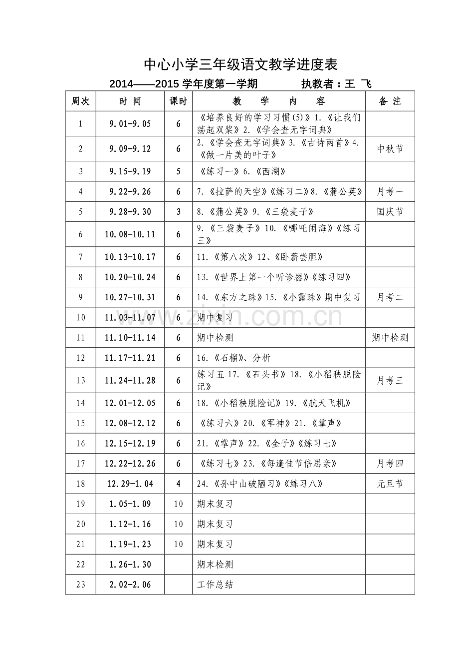 语文进度表.doc_第1页