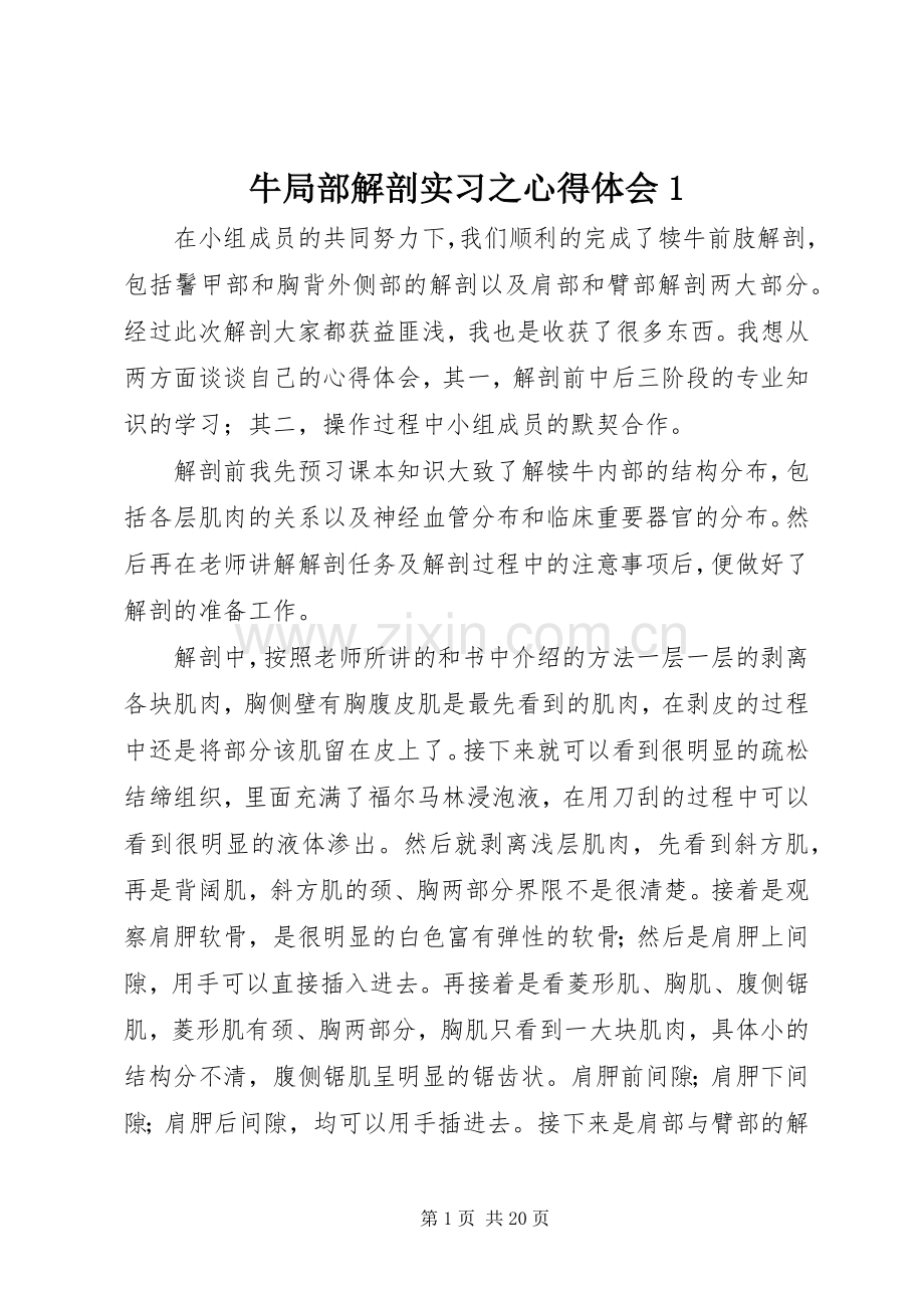 牛局部解剖实习之心得体会1.docx_第1页