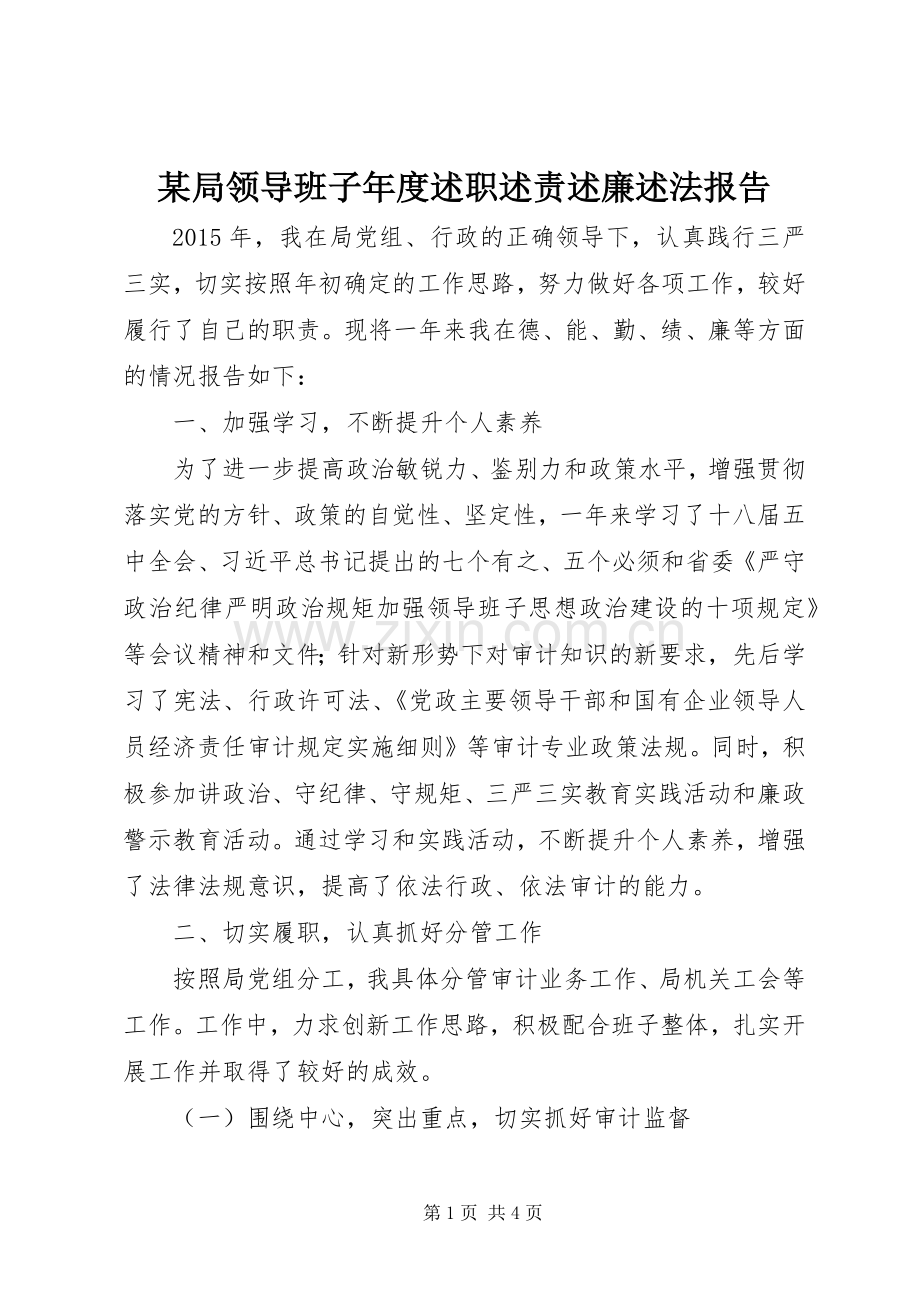 某局领导班子年度述职述责述廉述法报告.docx_第1页