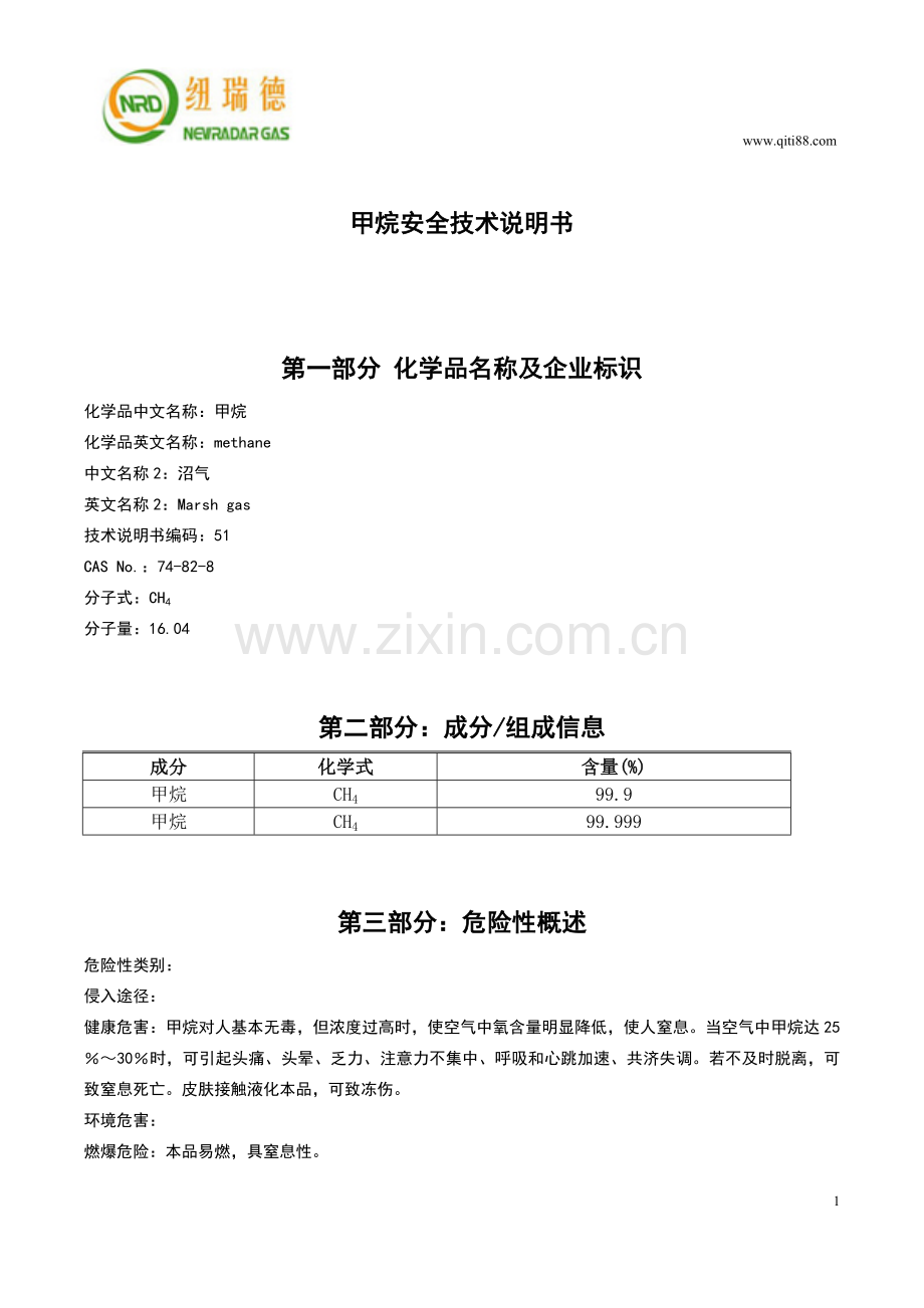 甲烷安全技术说明书MSDS.doc_第1页