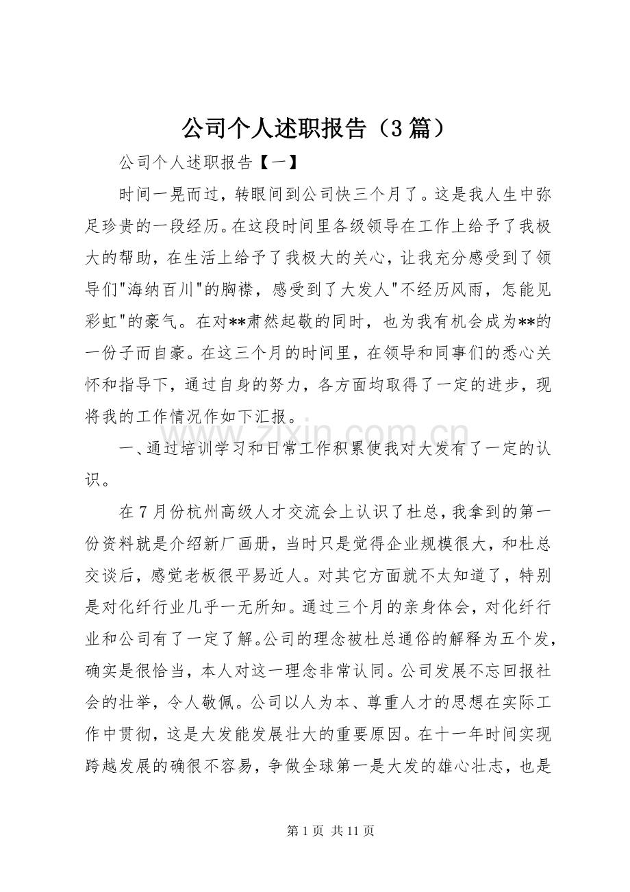 公司个人述职报告（3篇）.docx_第1页