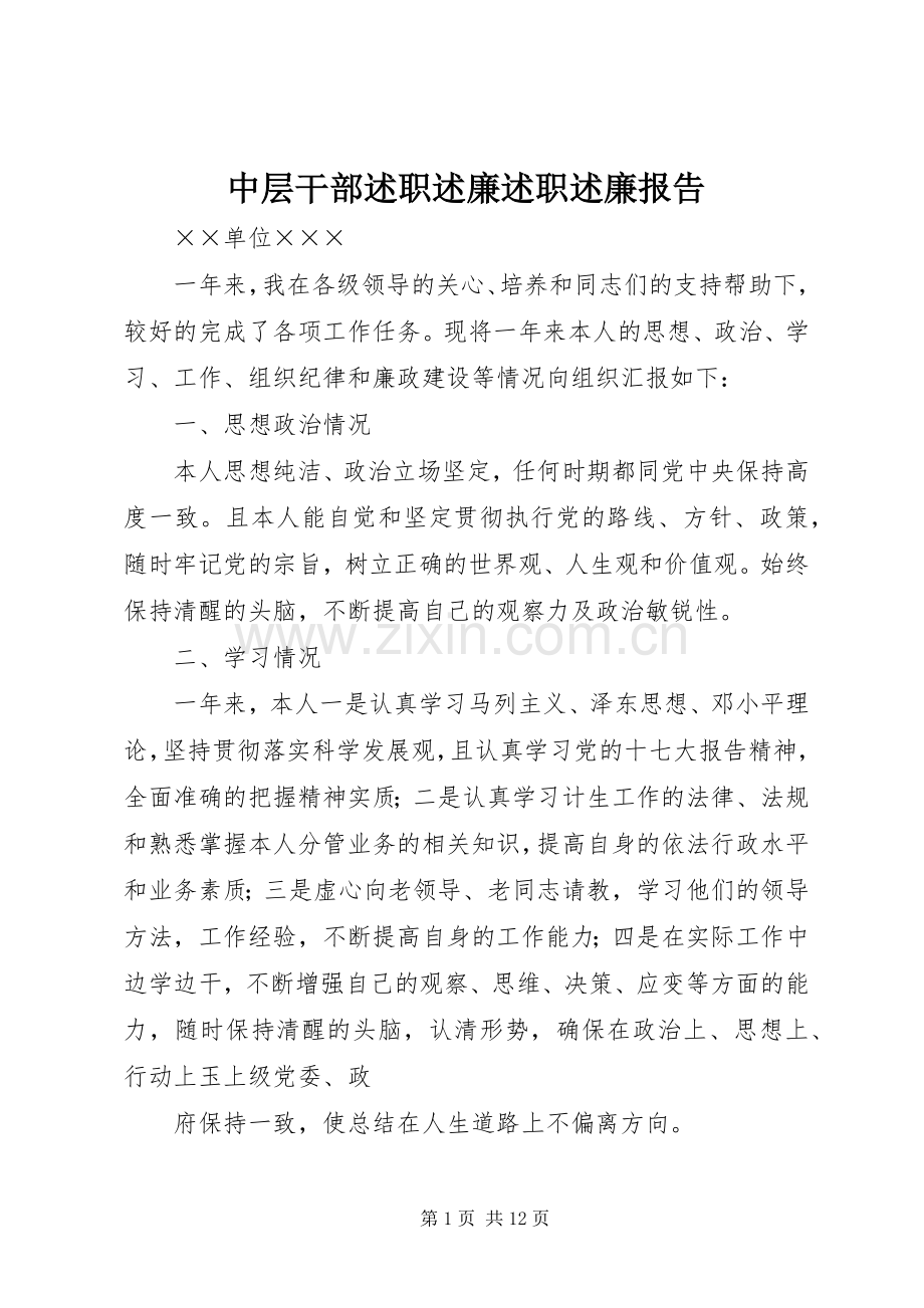 中层干部述职述廉述职述廉报告.docx_第1页