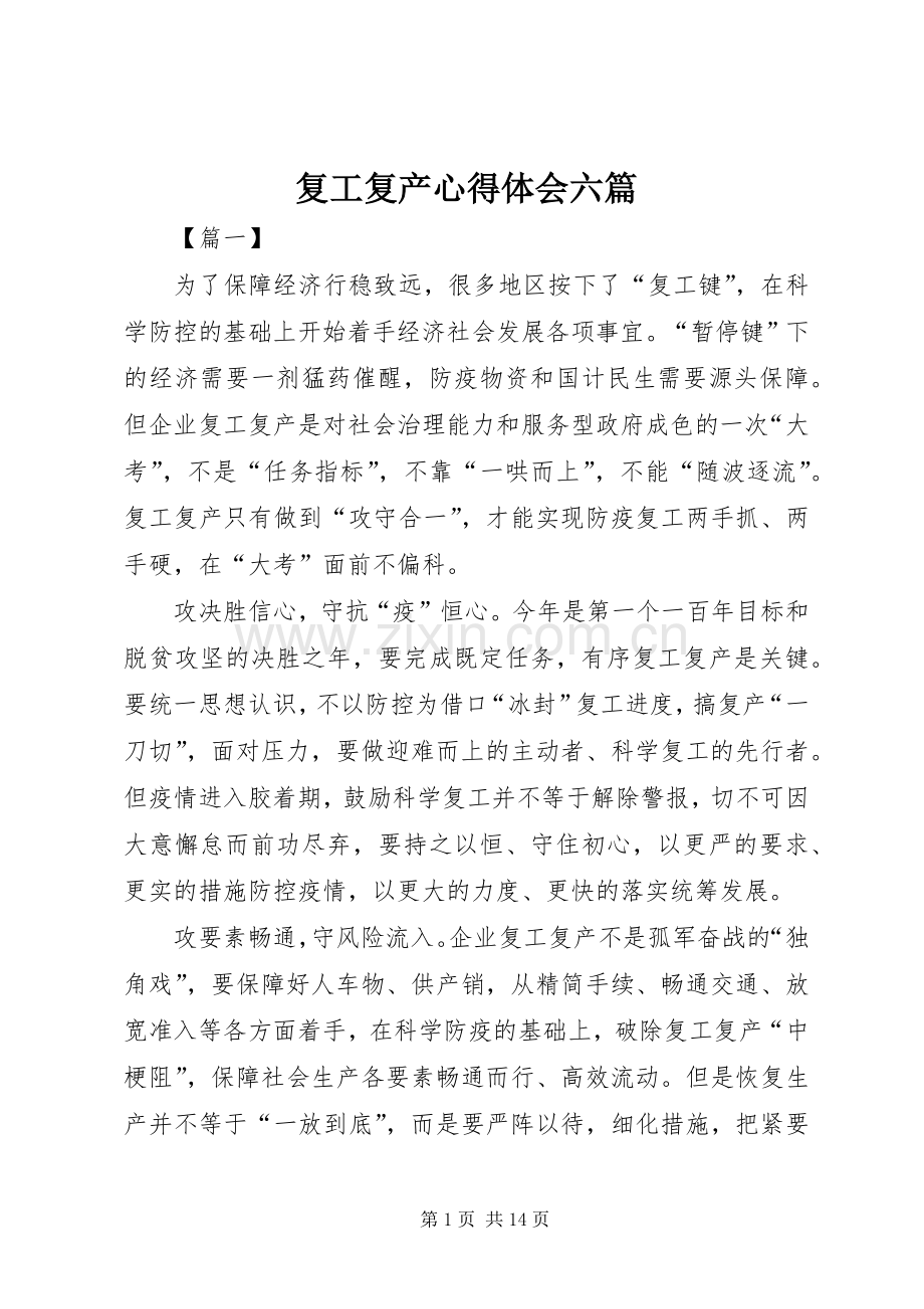 复工复产心得体会六篇.docx_第1页