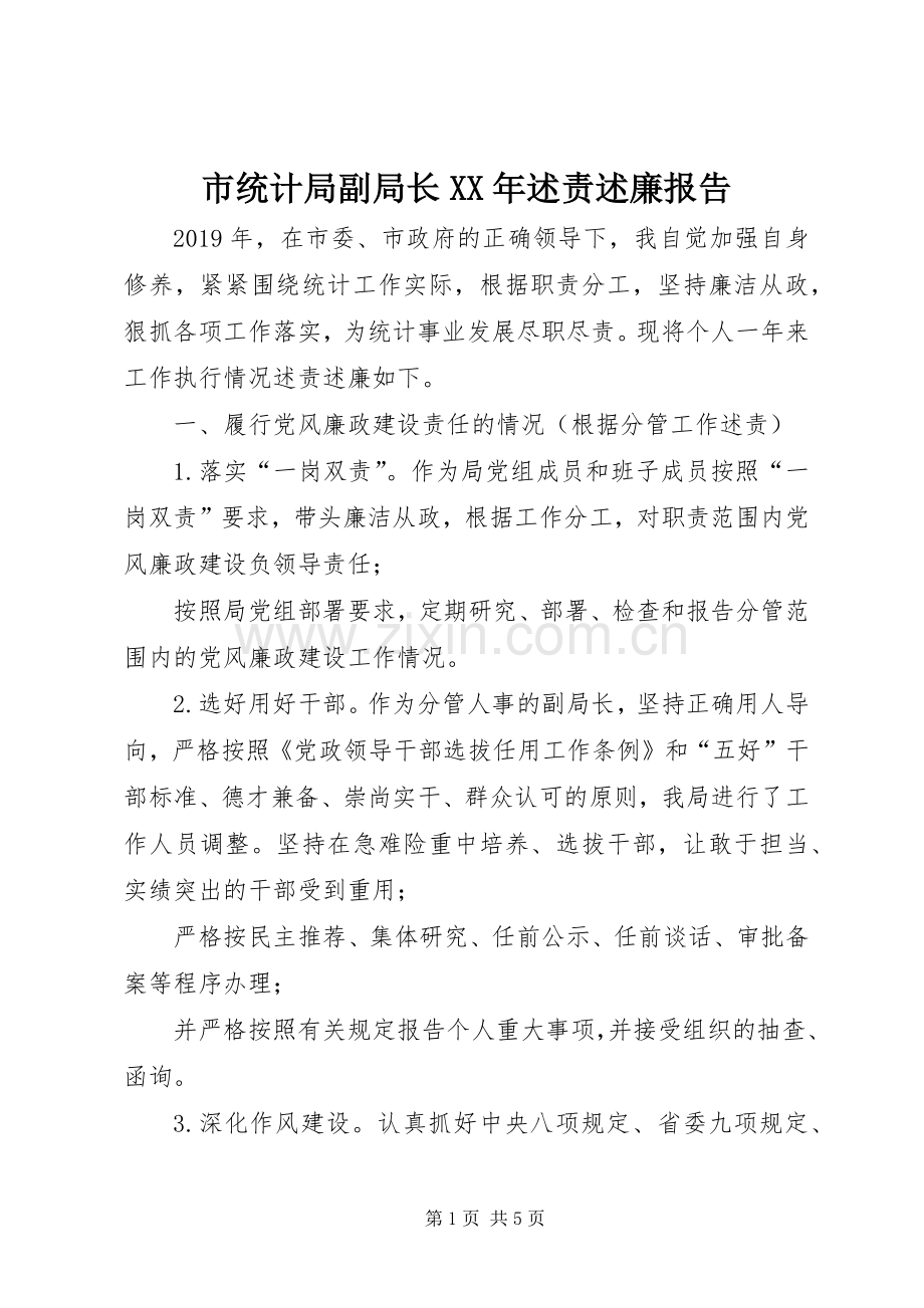 市统计局副局长XX年述责述廉报告.docx_第1页