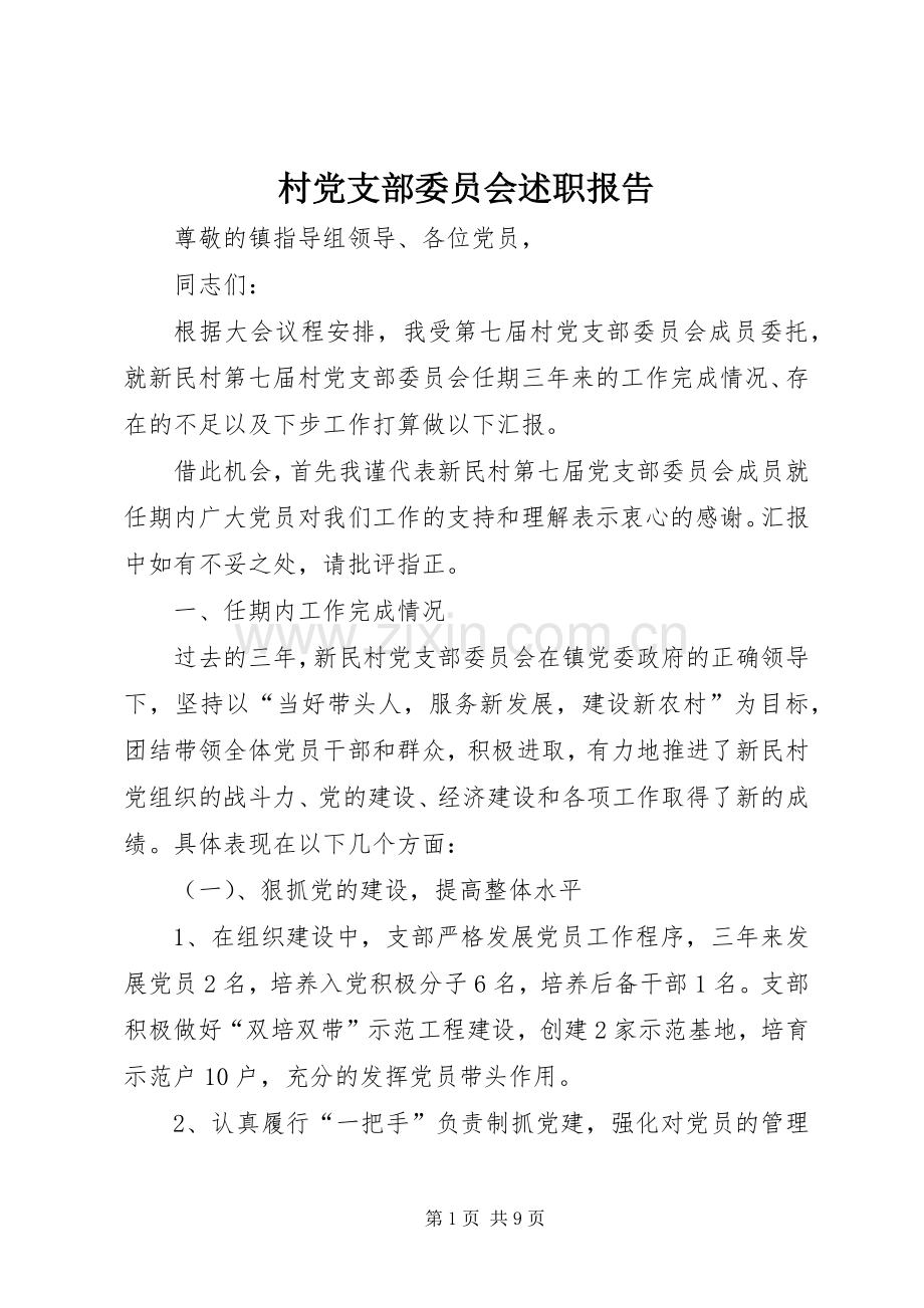 村党支部委员会述职报告.docx_第1页