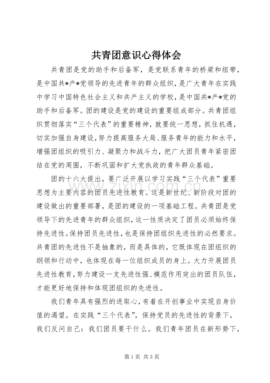 共青团意识心得体会.docx_第1页