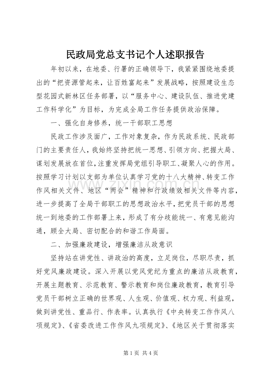 民政局党总支书记个人述职报告.docx_第1页