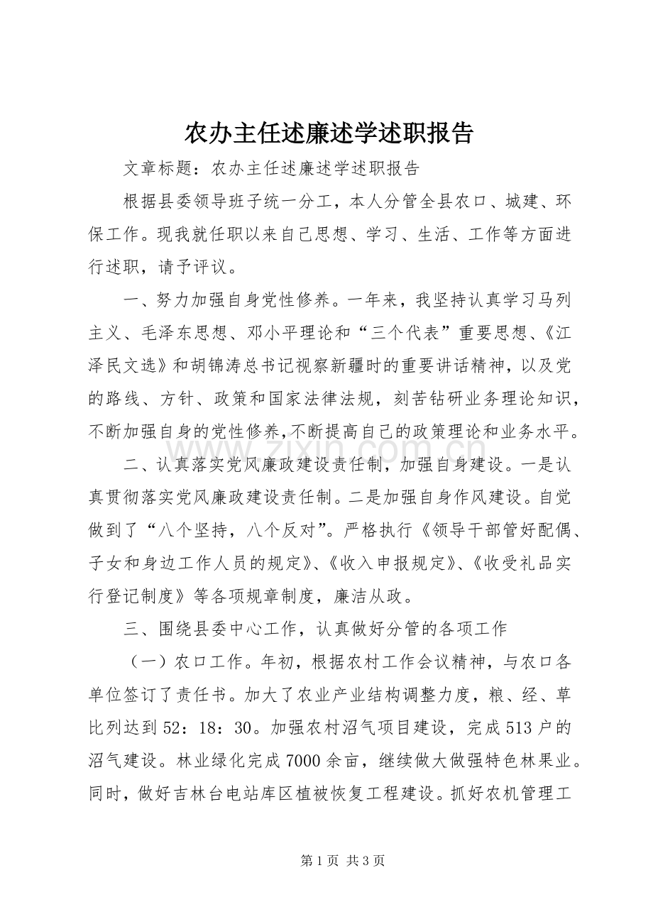 农办主任述廉述学述职报告.docx_第1页