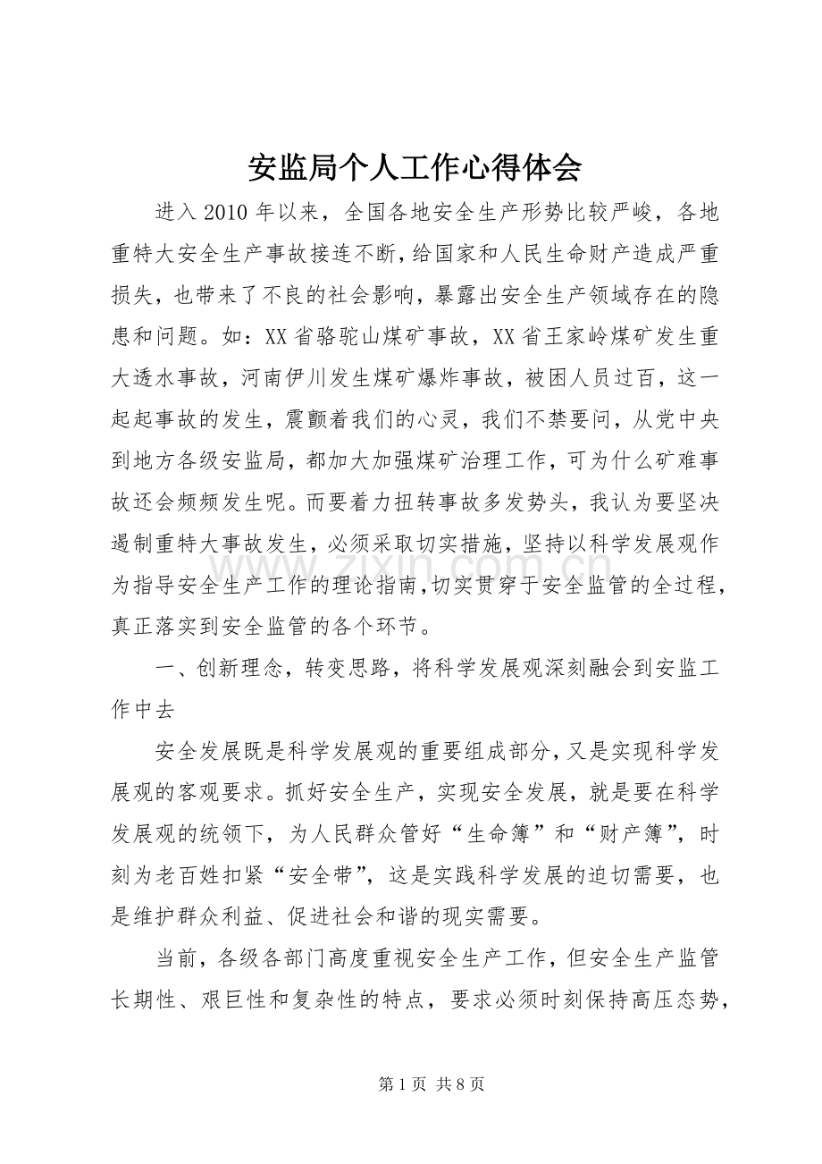 安监局个人工作心得体会.docx_第1页