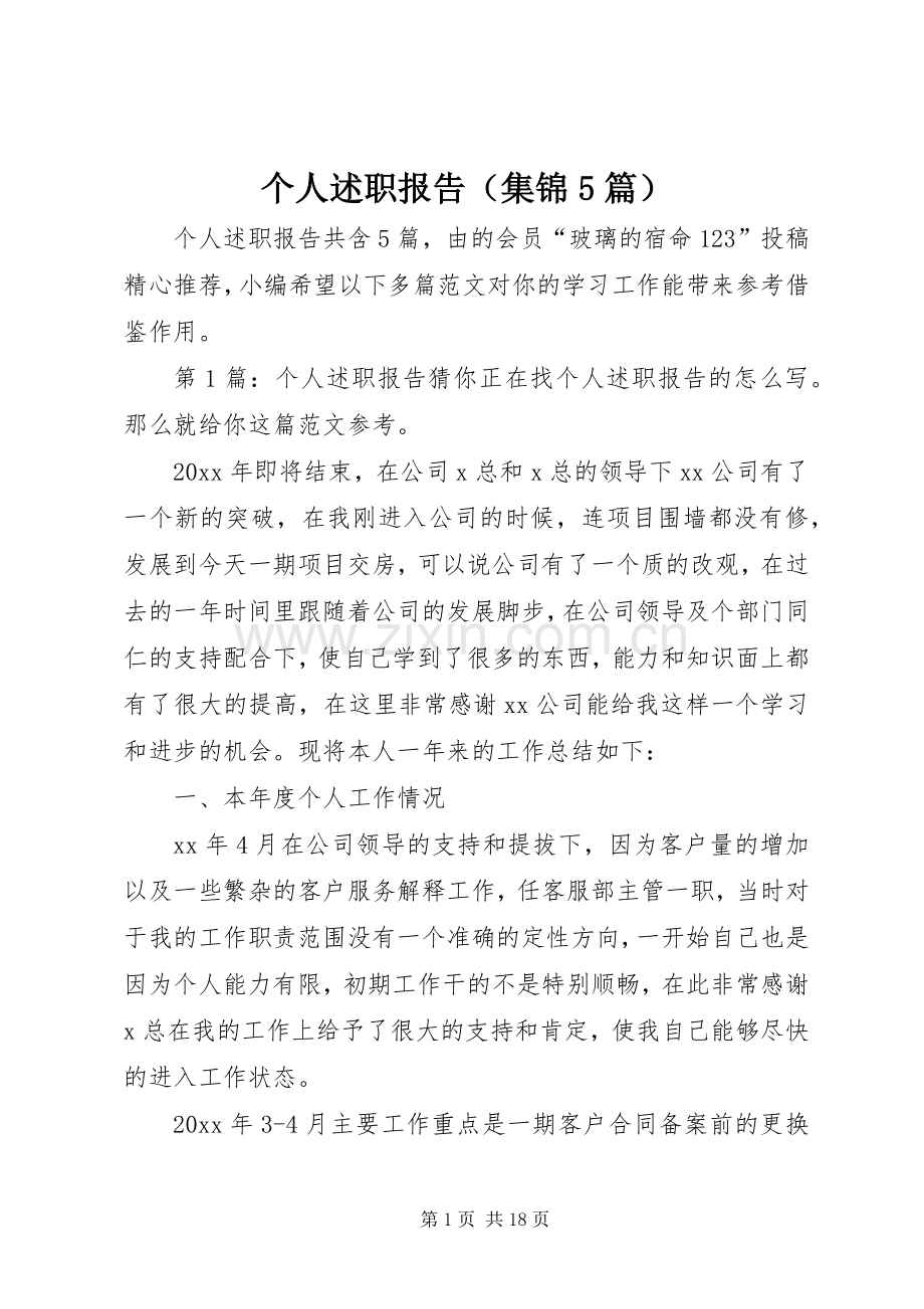 个人述职报告（集锦5篇）.docx_第1页