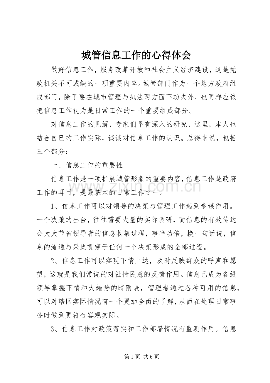 城管信息工作的心得体会.docx_第1页