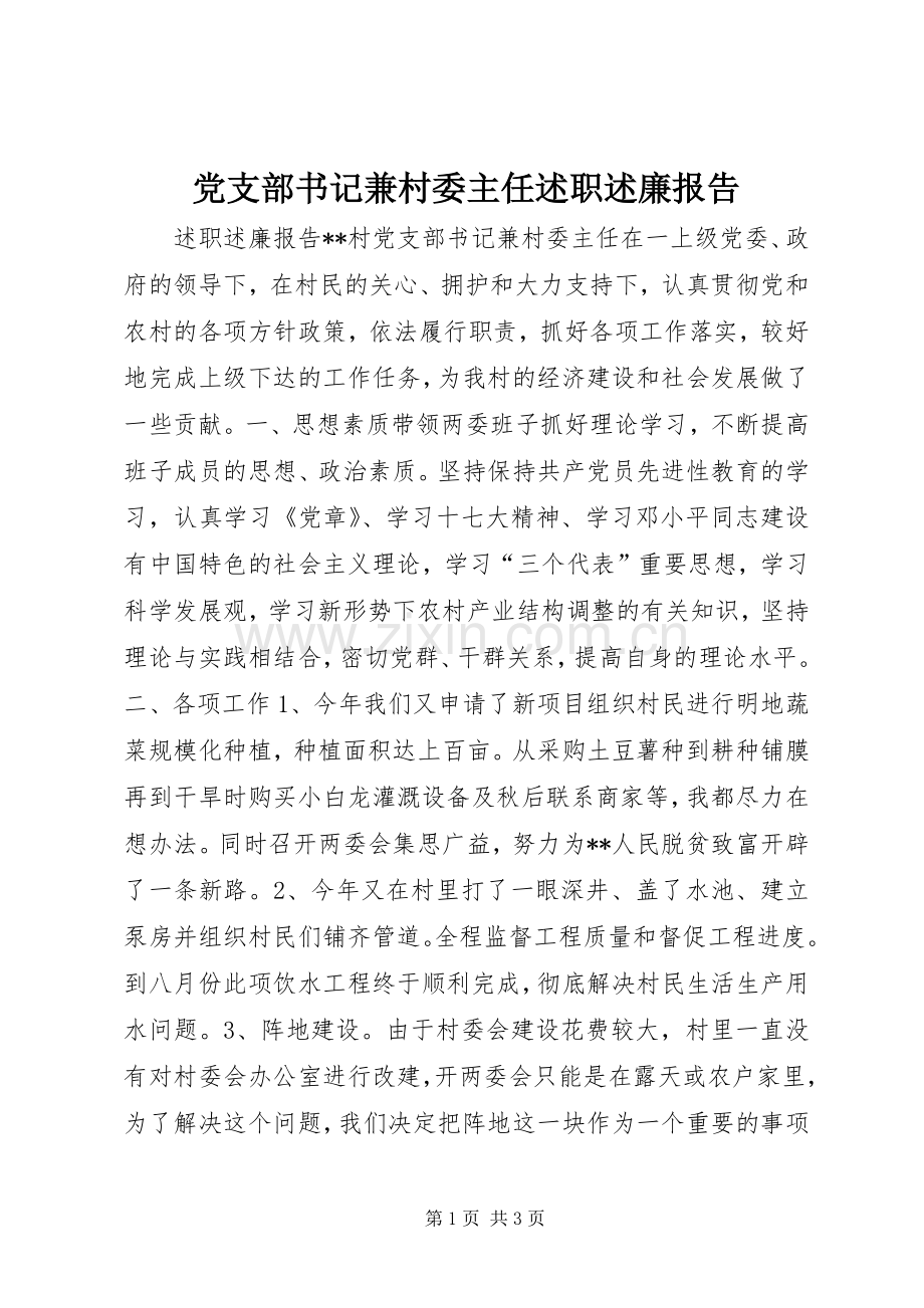 党支部书记兼村委主任述职述廉报告.docx_第1页