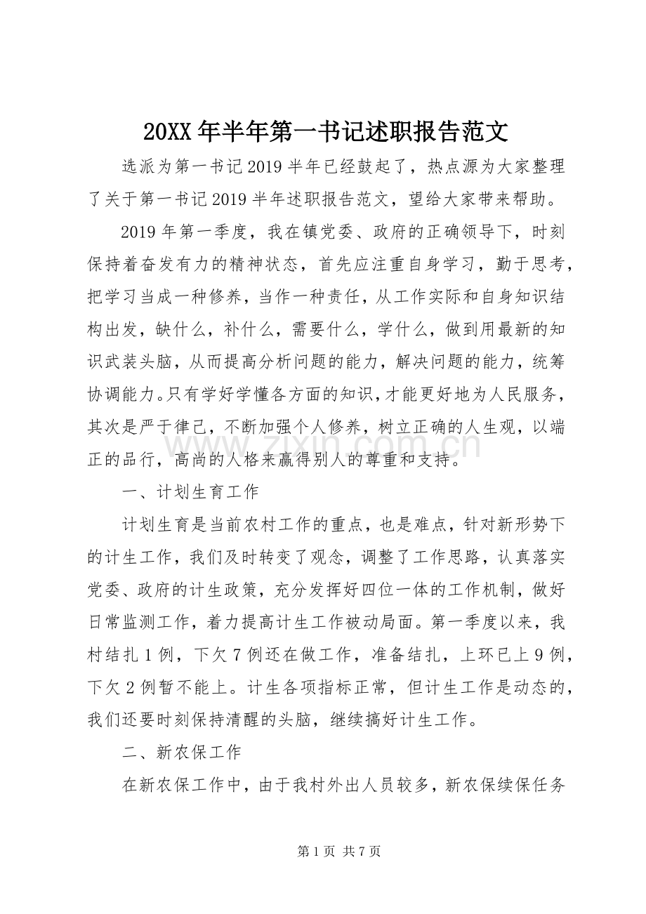 20XX年半年第一书记述职报告范文.docx_第1页