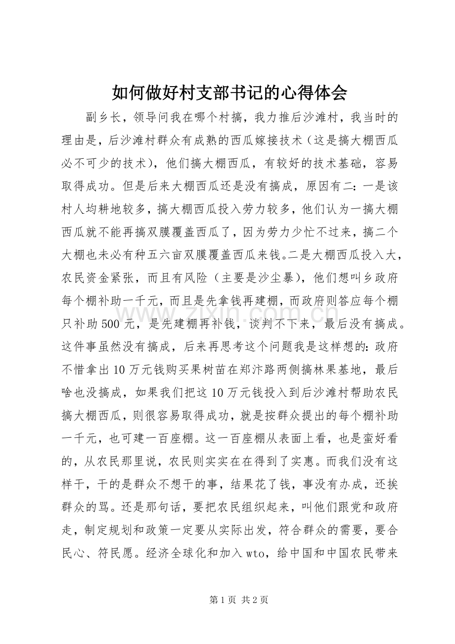 如何做好村支部书记的心得体会.docx_第1页