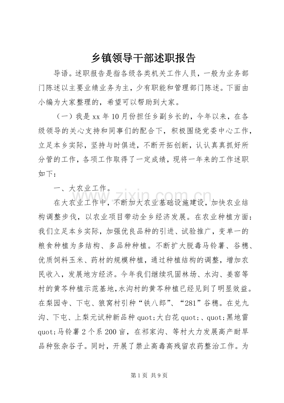 乡镇领导干部述职报告.docx_第1页