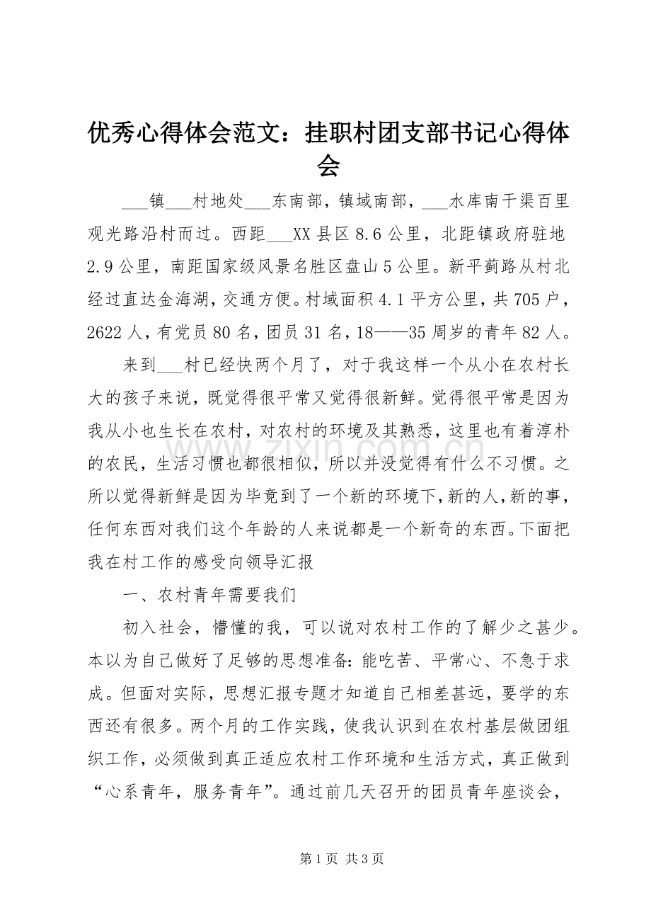 优秀心得体会范文：挂职村团支部书记心得体会.docx_第1页