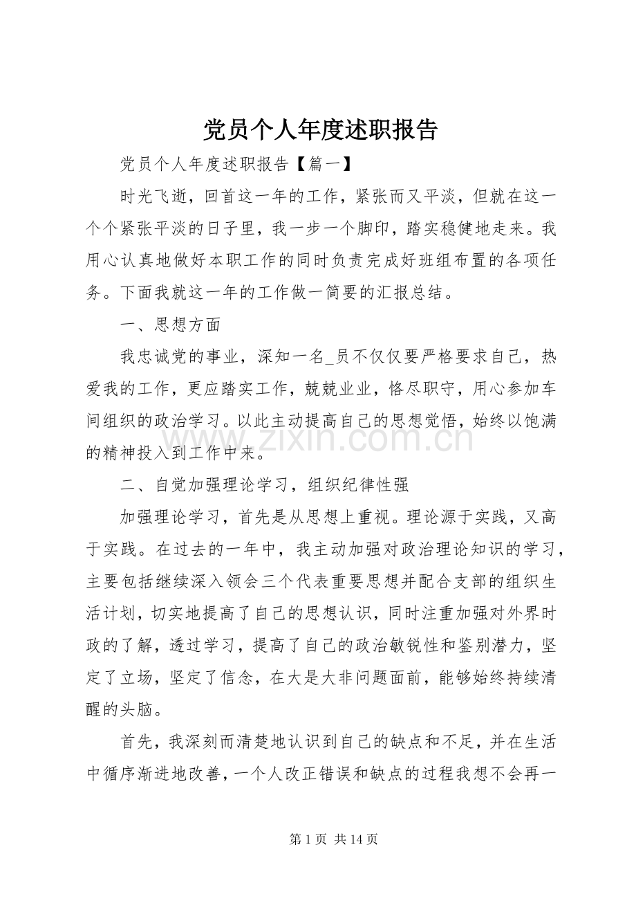 党员个人年度述职报告.docx_第1页