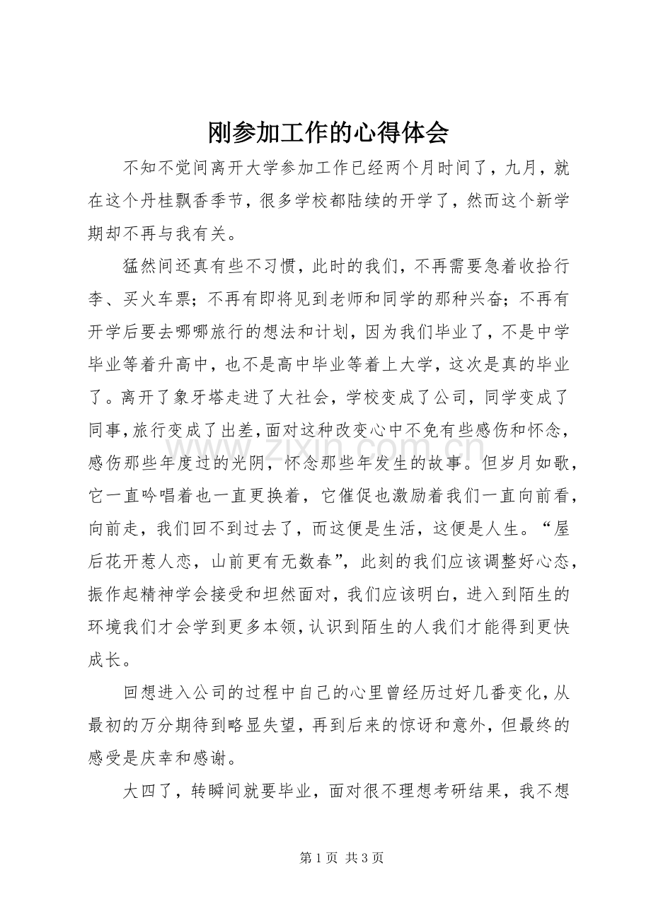 刚参加工作的心得体会.docx_第1页