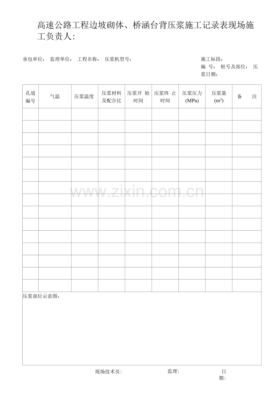 高速公路工程边坡砌体、桥涵台背压浆施工记录表.docx_第1页