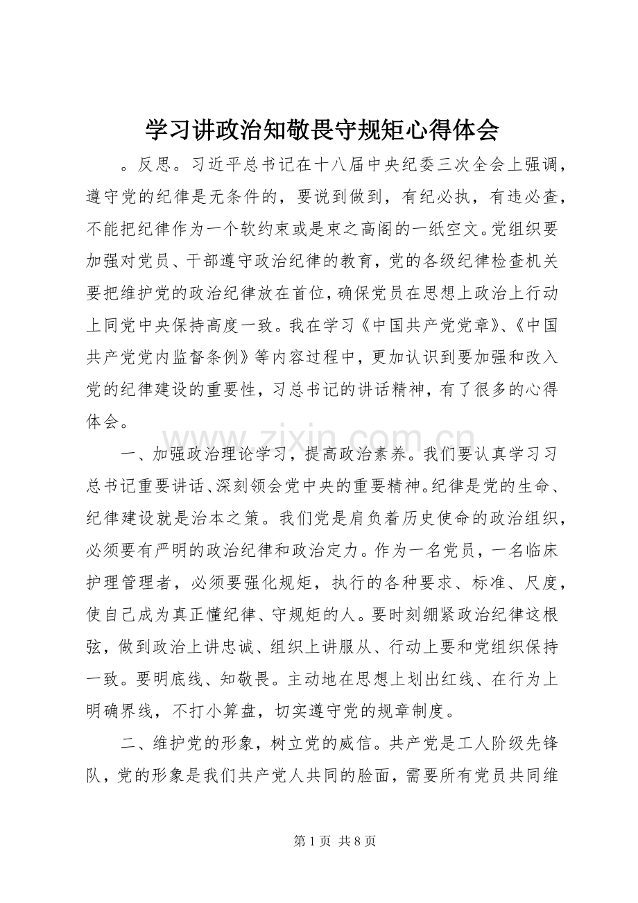 学习讲政治知敬畏守规矩心得体会.docx_第1页