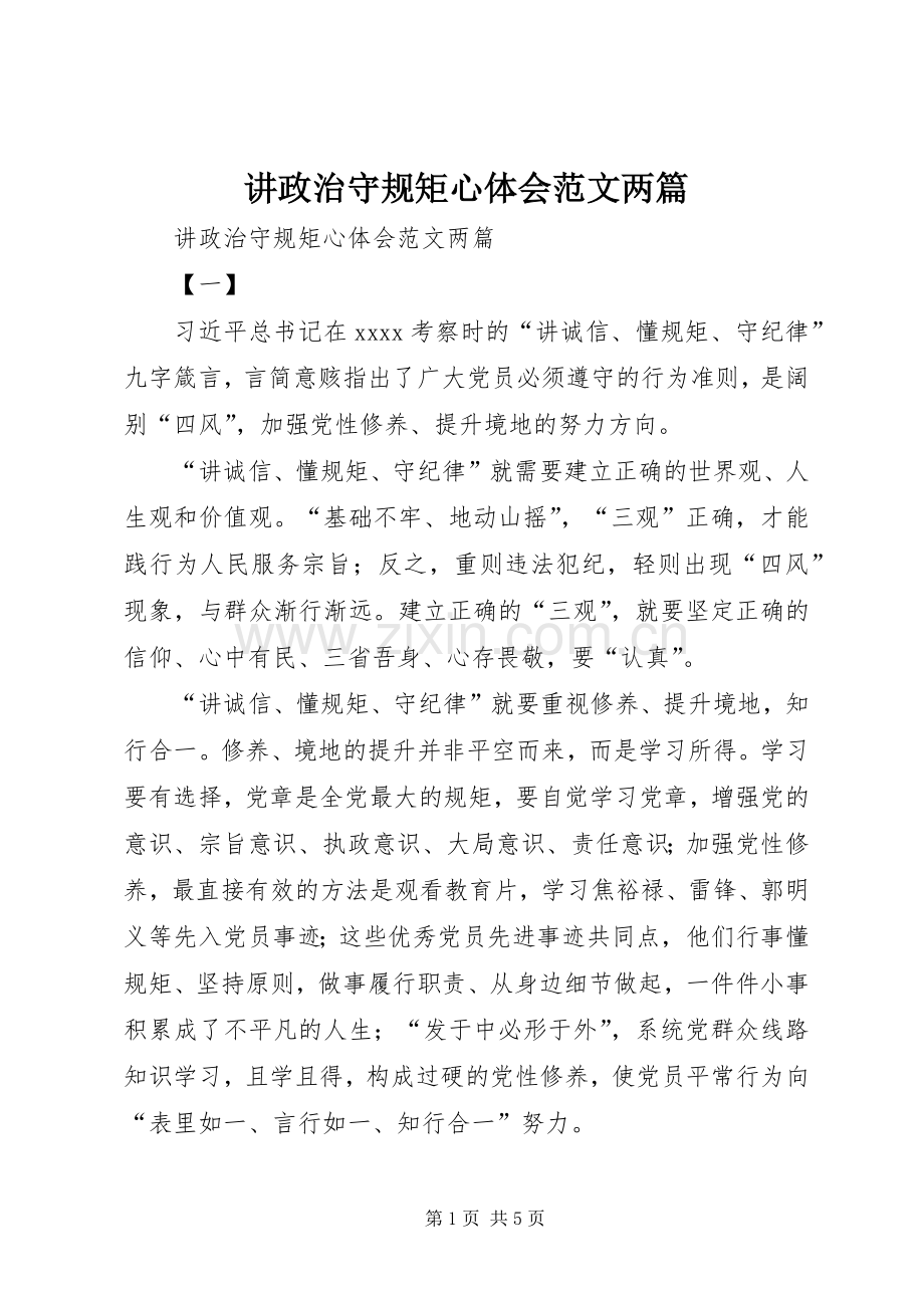 讲政治守规矩心体会范文两篇.docx_第1页