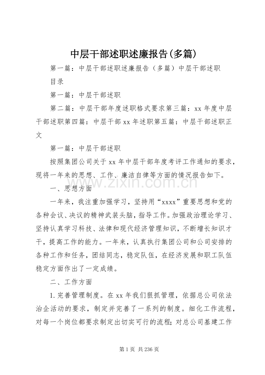 中层干部述职述廉报告(多篇).docx_第1页