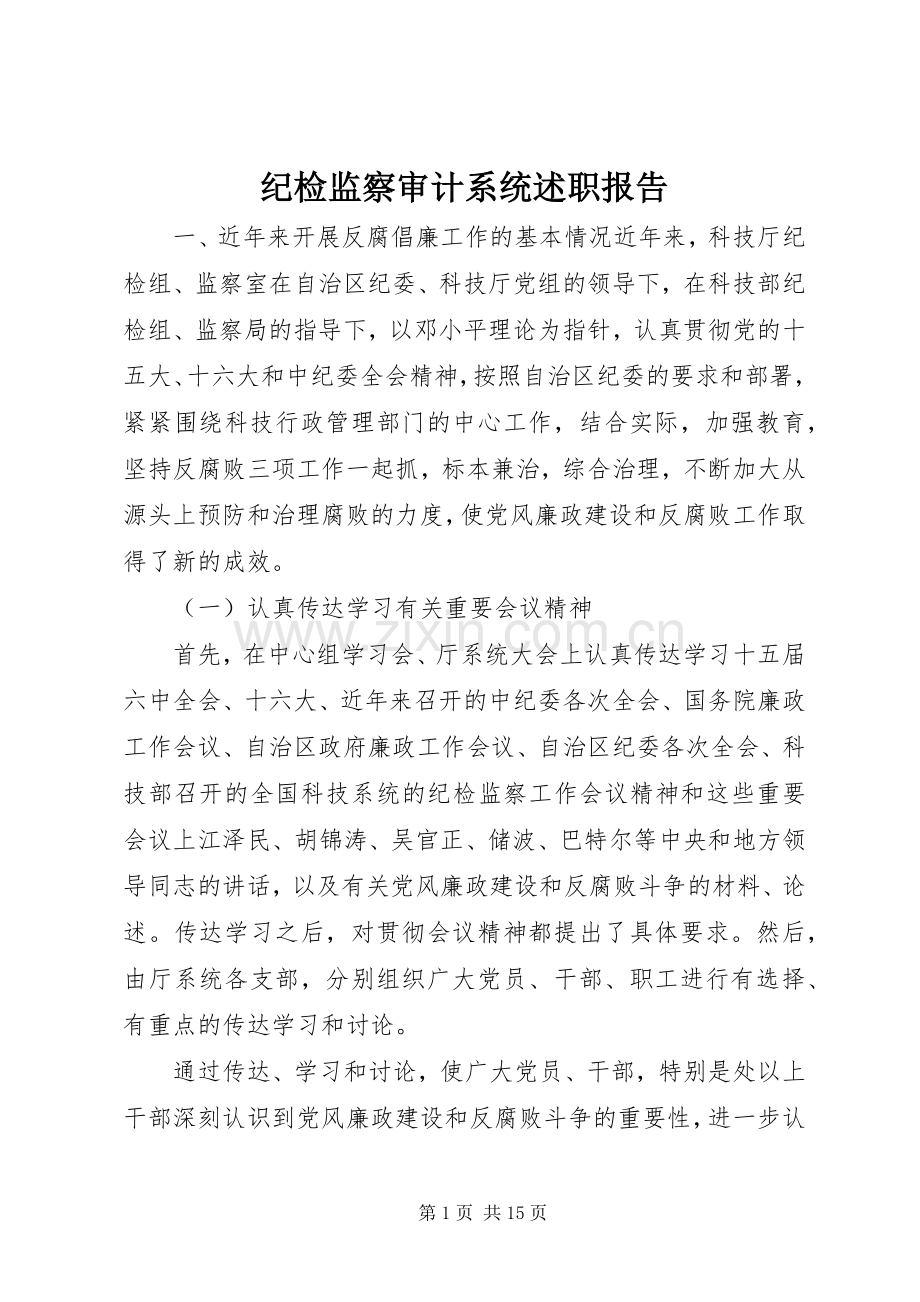 纪检监察审计系统述职报告.docx_第1页