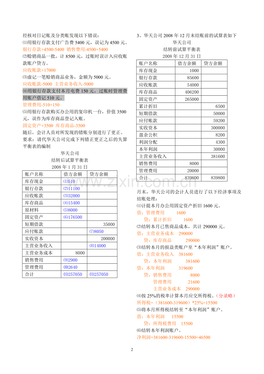 会计基础综合题—试算平衡表(答案)[1].doc_第2页