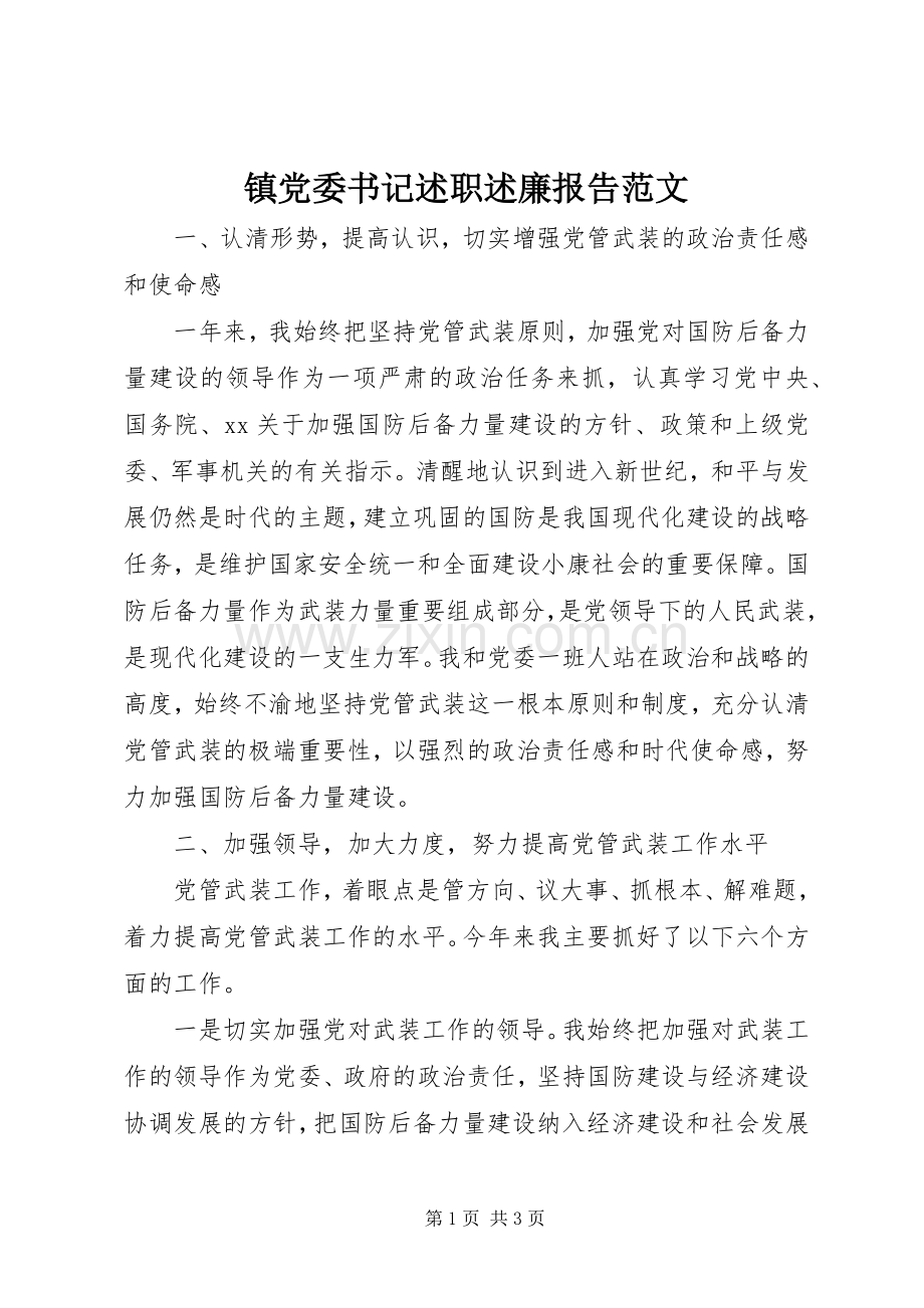 镇党委书记述职述廉报告范文.docx_第1页