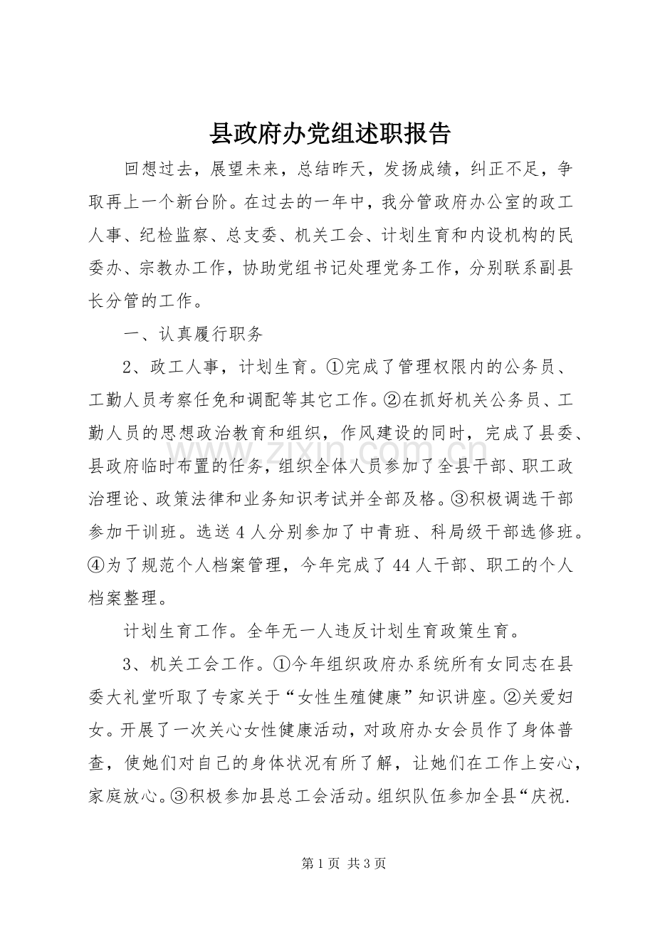 县政府办党组述职报告.docx_第1页