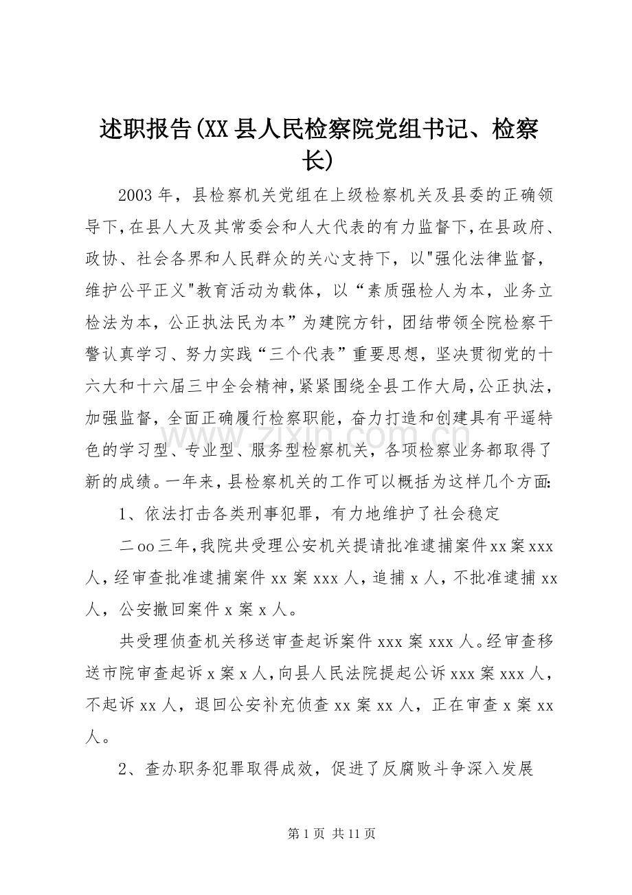 述职报告(XX县人民检察院党组书记、检察长).docx_第1页