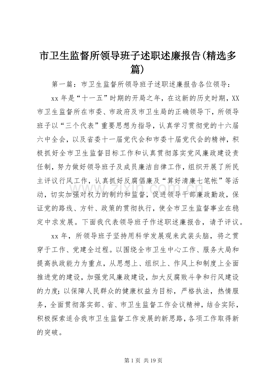 市卫生监督所领导班子述职述廉报告(多篇).docx_第1页