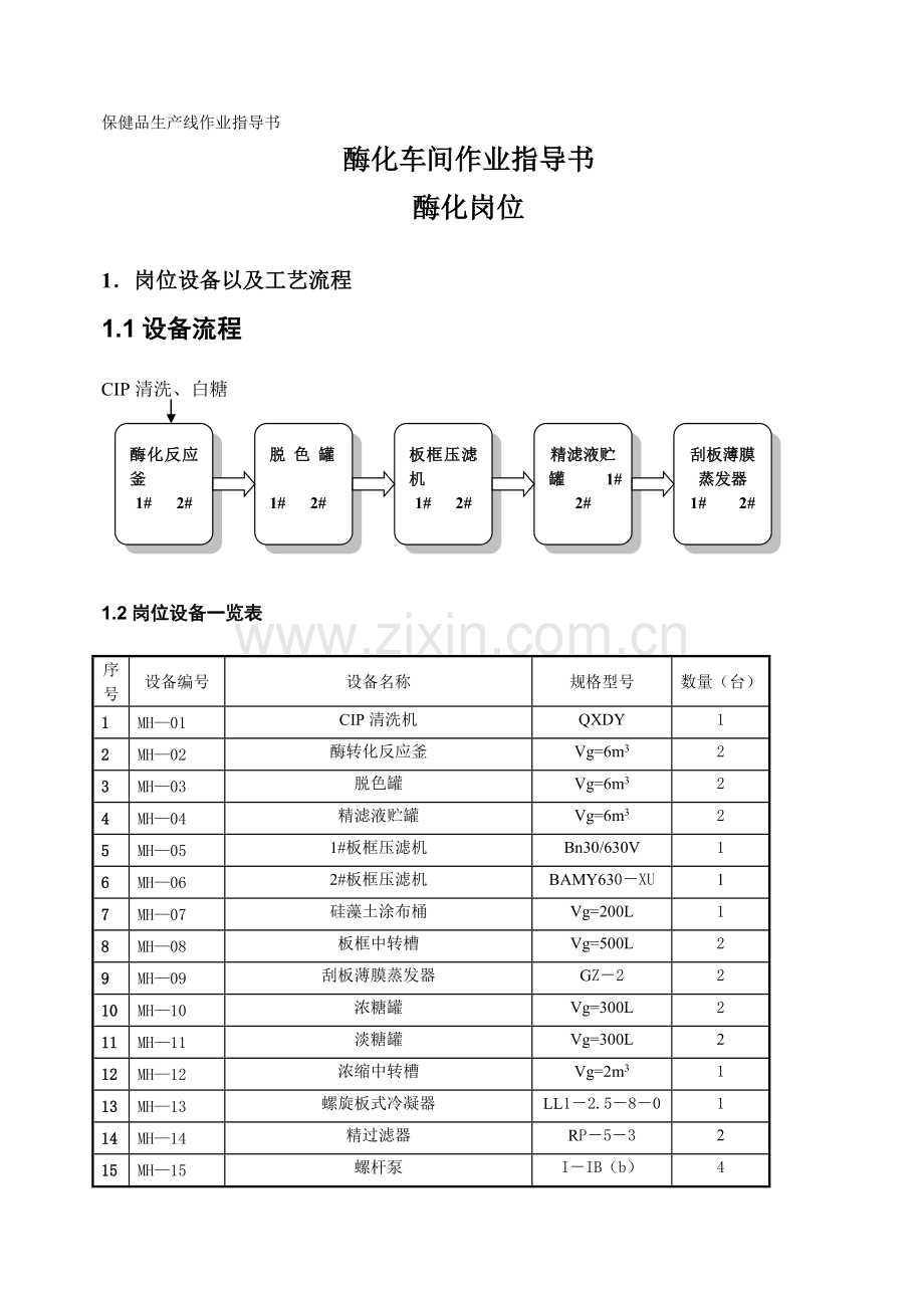 保健品生产线酶化车间作业指导书.doc_第1页