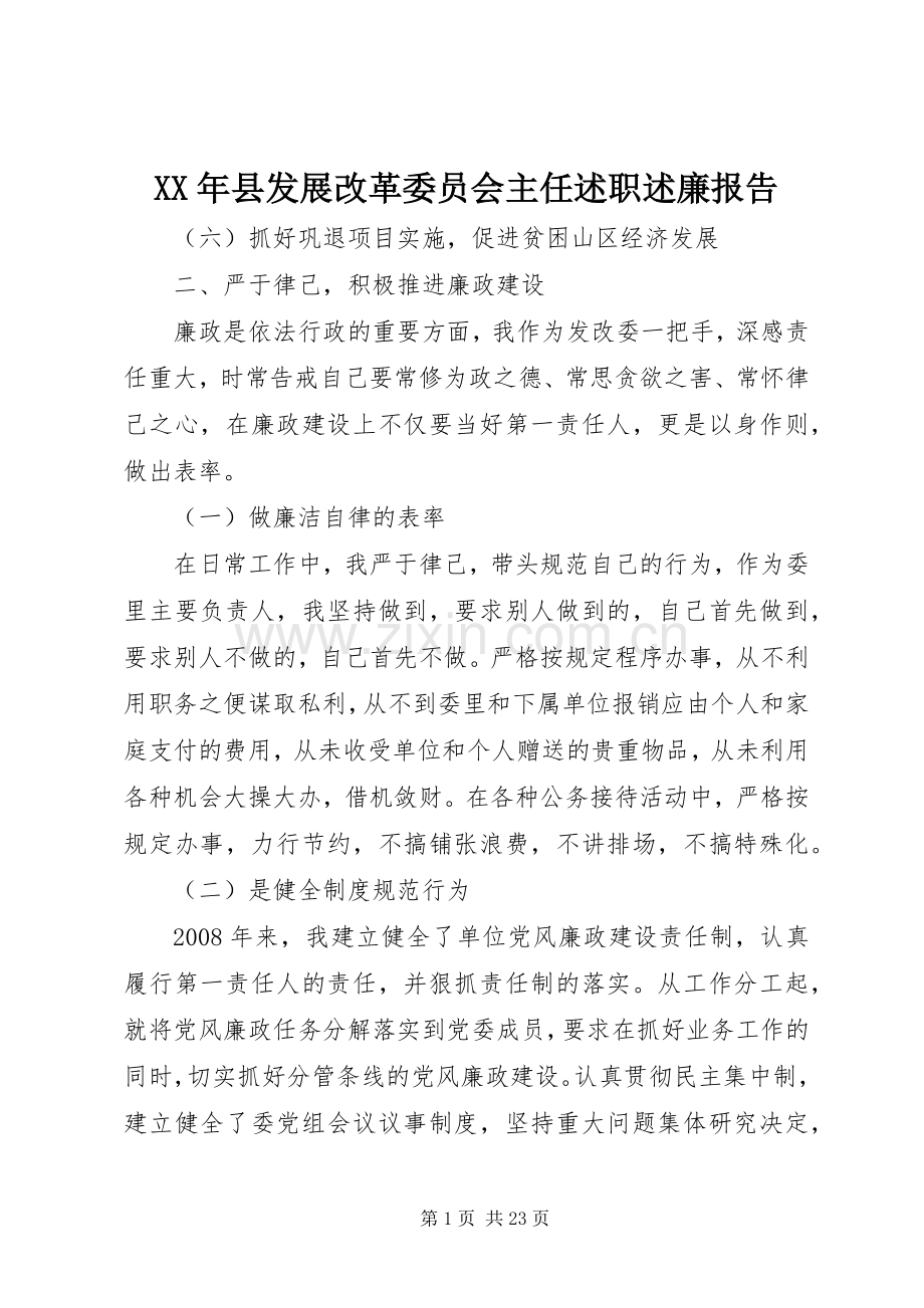 XX年县发展改革委员会主任述职述廉报告.docx_第1页