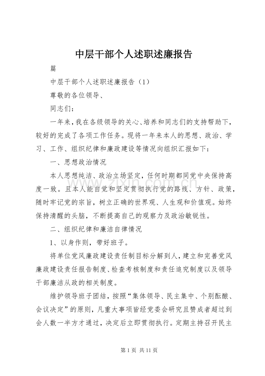 中层干部个人述职述廉报告.docx_第1页