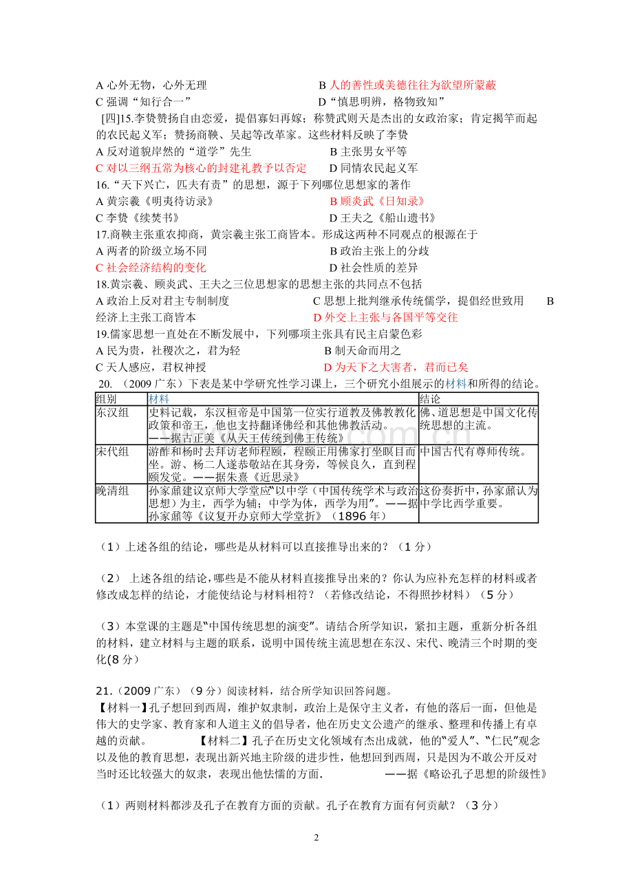 高中历史人民版必修三专题一、二试卷.doc_第2页