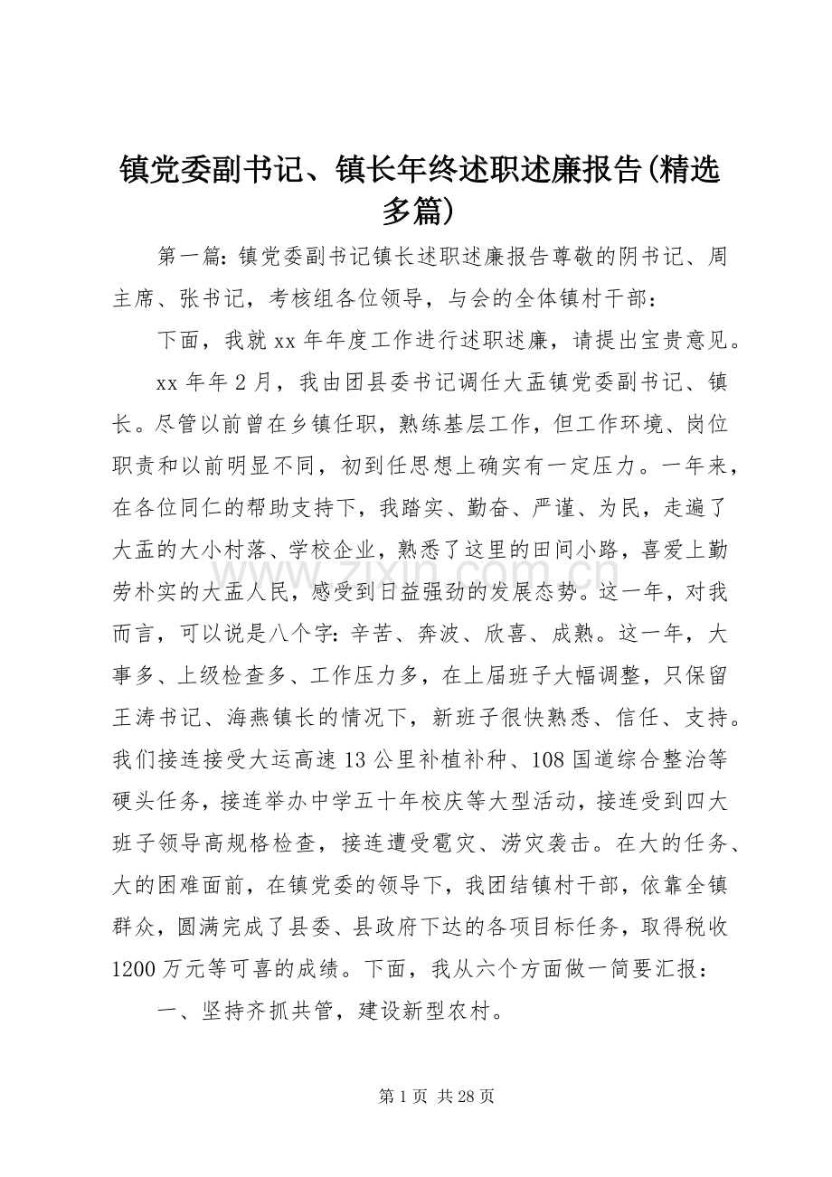 镇党委副书记、镇长年终述职述廉报告(多篇).docx_第1页