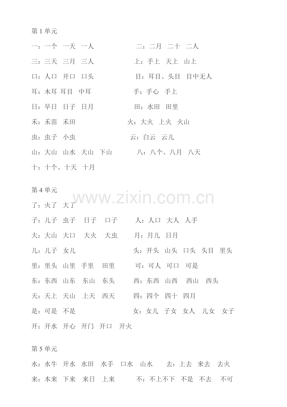 部编版一年级语文上册要求会写的生字组词.doc_第1页