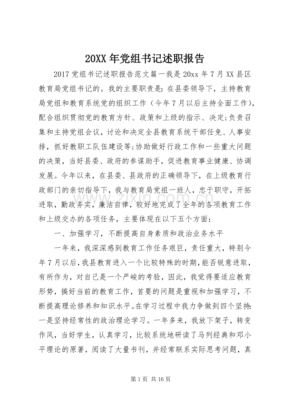 20XX年党组书记述职报告.docx_第1页