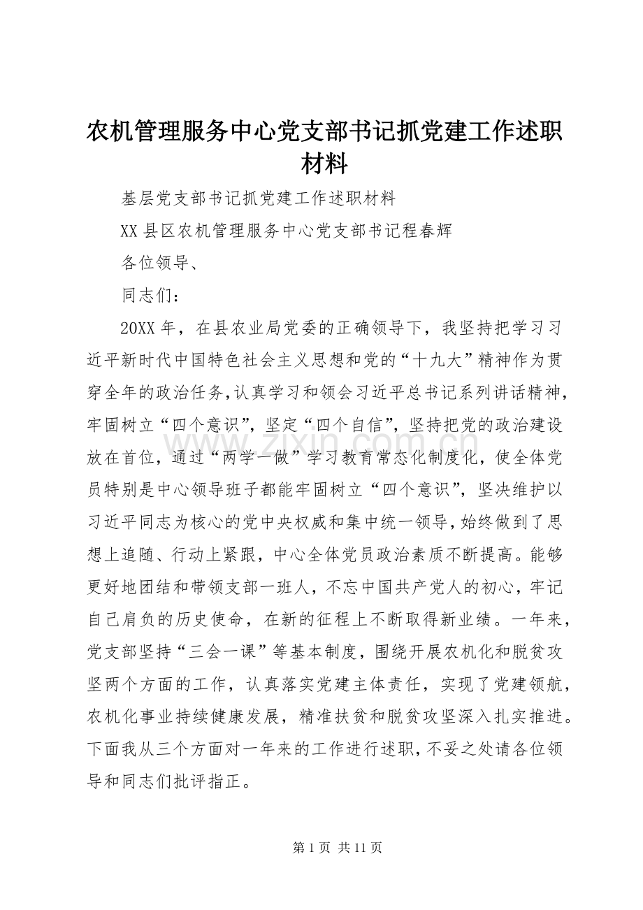 农机管理服务中心党支部书记抓党建工作述职材料.docx_第1页