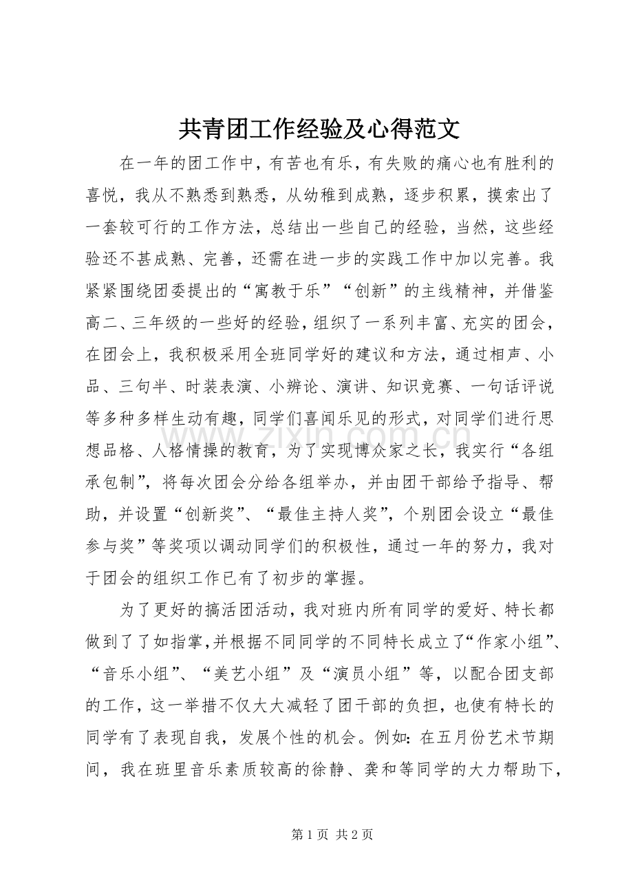 共青团工作经验及心得范文.docx_第1页