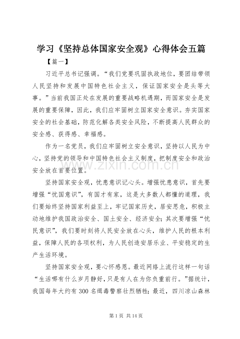 学习《坚持总体国家安全观》心得体会五篇.docx_第1页