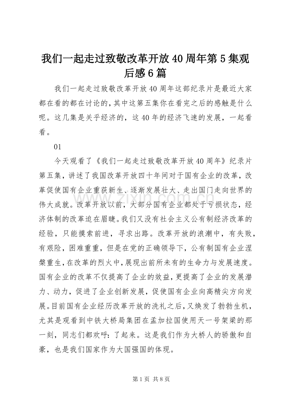 我们一起走过致敬改革开放40周年第5集观后感6篇.docx_第1页