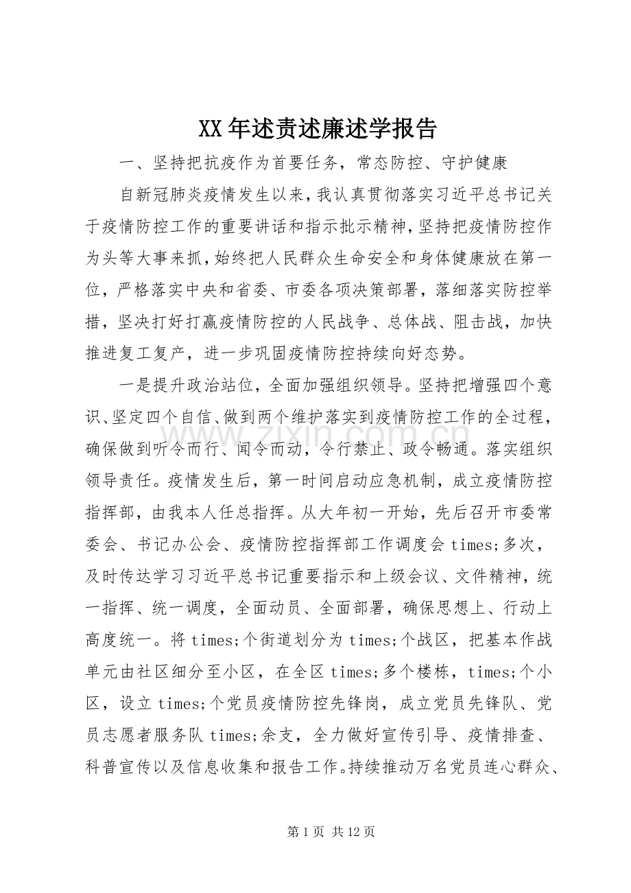 XX年述责述廉述学报告.docx_第1页